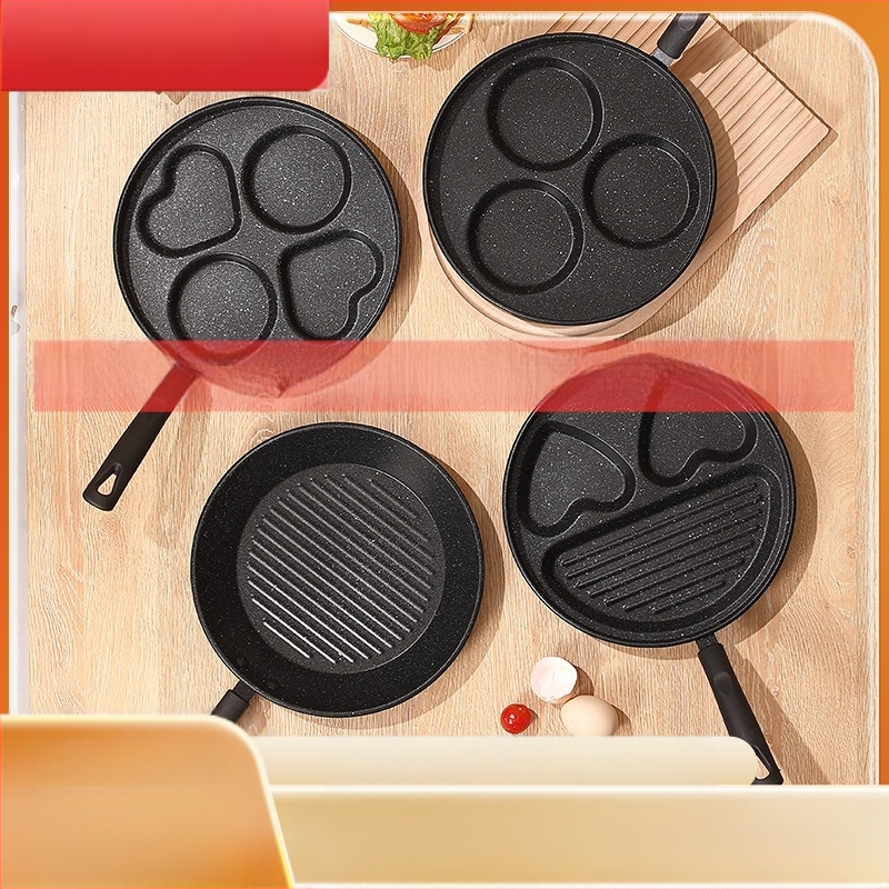 Τηγάνι με αντικολλητικό επίστρωμα, καρδιά για αυγά, μίνι τηγάνι τεσσάρων οπών, επίπεδος πυθμένα (Μοντέλο 01; Υλικό: ιατρικός λίθος; Βάθος: 3,5 cm)