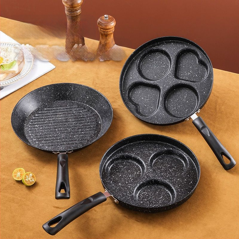 Τηγάνι με αντικολλητικό επίστρωμα, καρδιά για αυγά, μίνι τηγάνι τεσσάρων οπών, επίπεδος πυθμένα (Μοντέλο 01; Υλικό: ιατρικός λίθος; Βάθος: 3,5 cm)
