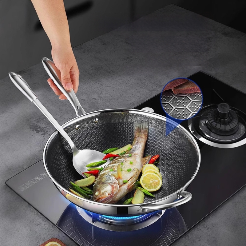 Γουόκ από ανοξείδωτο χάλυβα με αντικολλητική επίστρωση, βαθύς πυθμένα, 1 kg, συμβατό με όλες τις εστίες, μοντέρνος μινιμαλιστικός σχεδιασμός