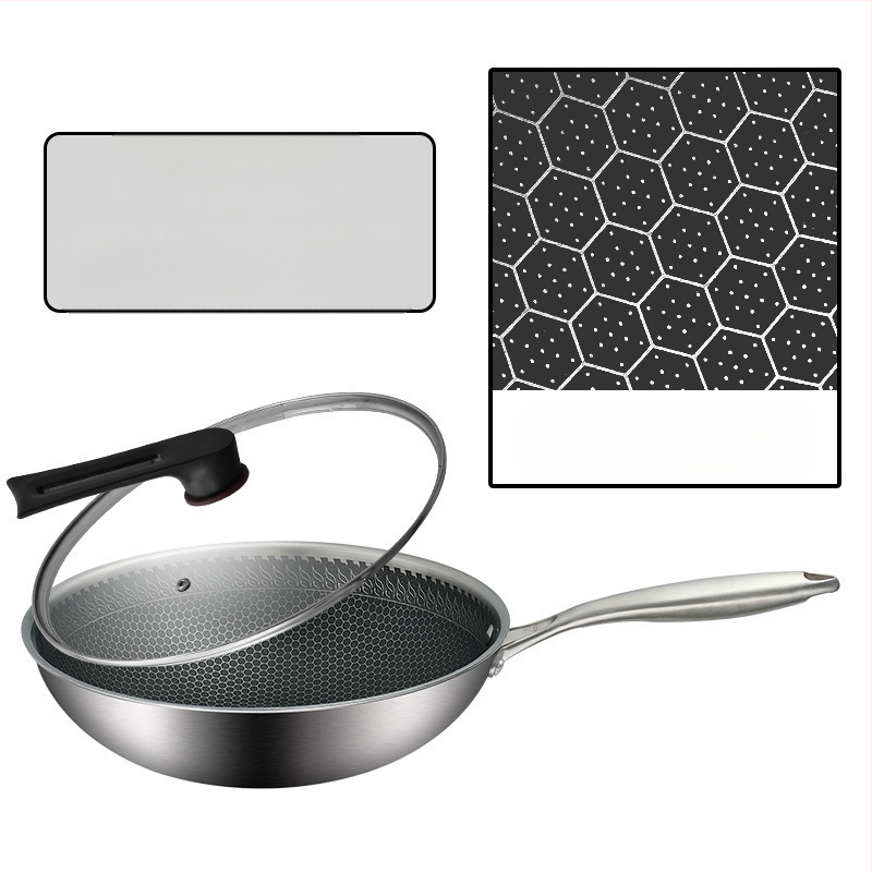 Γουόκ από ανοξείδωτο χάλυβα με αντικολλητική επίστρωση, βαθύς πυθμένα, 1 kg, συμβατό με όλες τις εστίες, μοντέρνος μινιμαλιστικός σχεδιασμός