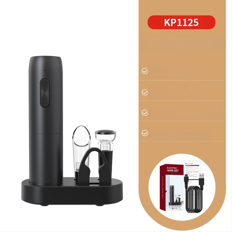 Σετ κρασιού, 5 τεμαχίων με κενού σφραγιστικό πώμα, διανομέας κρασιού, κόφτης αλουμινόφυλλου, ανοιχτήρι μπουκαλιού και βάση αποθήκευσης; πλαστικό υλικό, στιλ ελαφριάς πολυτέλειας ρετρό