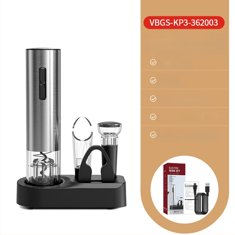 Σετ κρασιού, 5 τεμαχίων με κενού σφραγιστικό πώμα, διανομέας κρασιού, κόφτης αλουμινόφυλλου, ανοιχτήρι μπουκαλιού και βάση αποθήκευσης; πλαστικό υλικό, στιλ ελαφριάς πολυτέλειας ρετρό