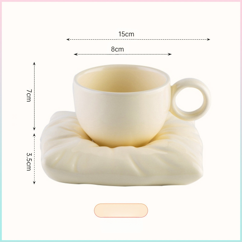 Set ceramic pentru cafea: cană și farfurioară, design floarea-soarelui, pentru uz casnic