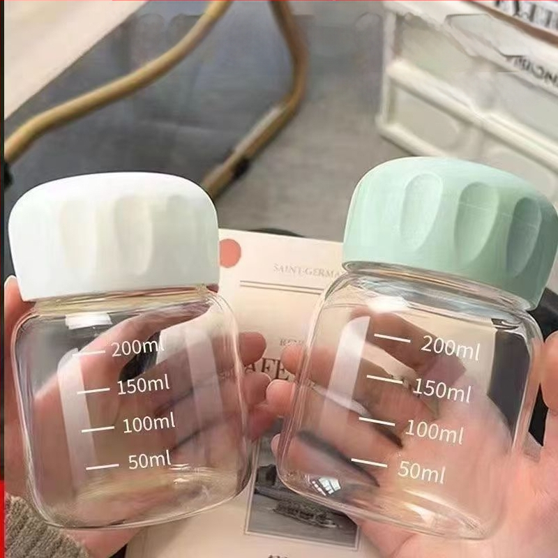 Pahar de apă din sticlă sodalime cu capac, rezistent la temperaturi înalte, etanș și anti-scurgere, protejează de arsură, un singur strat, rotund