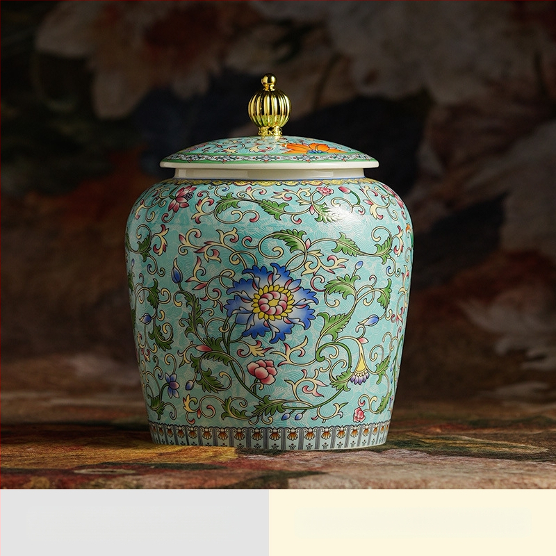 Dvaro stiliaus emalio keraminė arbatos talpykla su emaliniu raštu, naujas Kinijos stilius