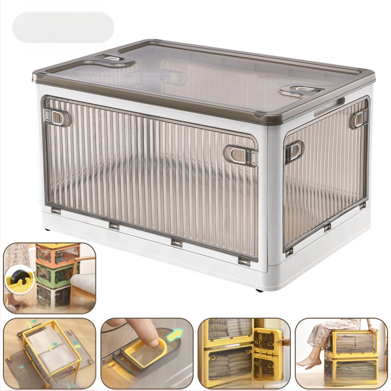 Сгъваема прозрачна пластмасова кутия за съхранение с колела – PP материал, 100% нов, многофункционална, прахоустойчива.