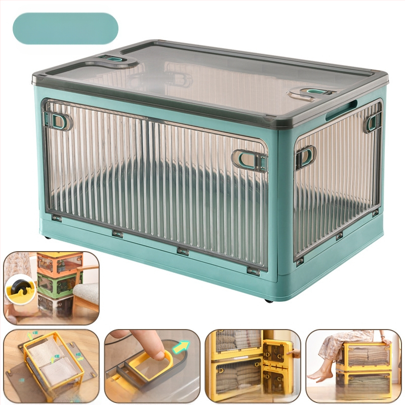 Сгъваема прозрачна пластмасова кутия за съхранение с колела – PP материал, 100% нов, многофункционална, прахоустойчива.