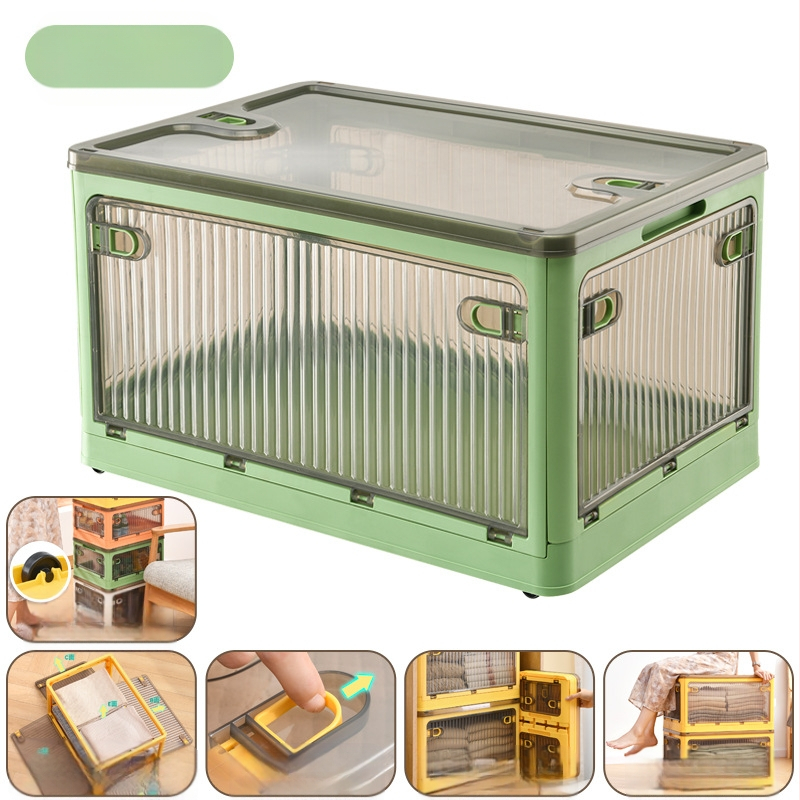 Сгъваема прозрачна пластмасова кутия за съхранение с колела – PP материал, 100% нов, многофункционална, прахоустойчива.