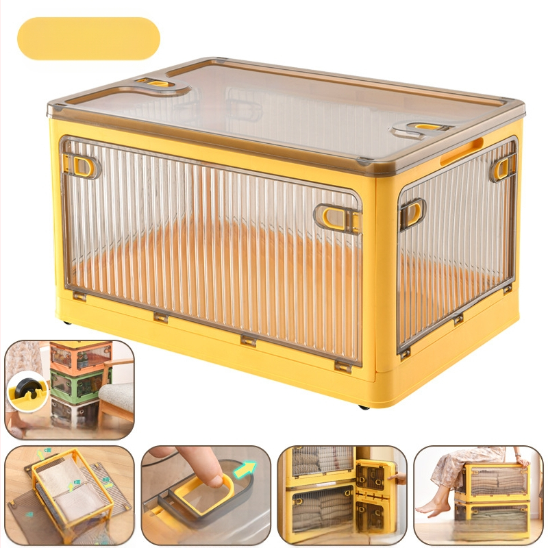 Сгъваема прозрачна пластмасова кутия за съхранение с колела – PP материал, 100% нов, многофункционална, прахоустойчива.