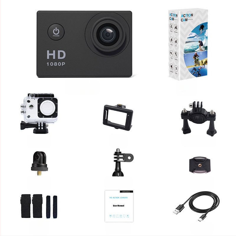 Sport akciókamera: 1080p HD videó, Wi-Fi, vízálló stabilizációval, TF/SD kártya támogatás, akkumulátor élettartam 90-120 perc