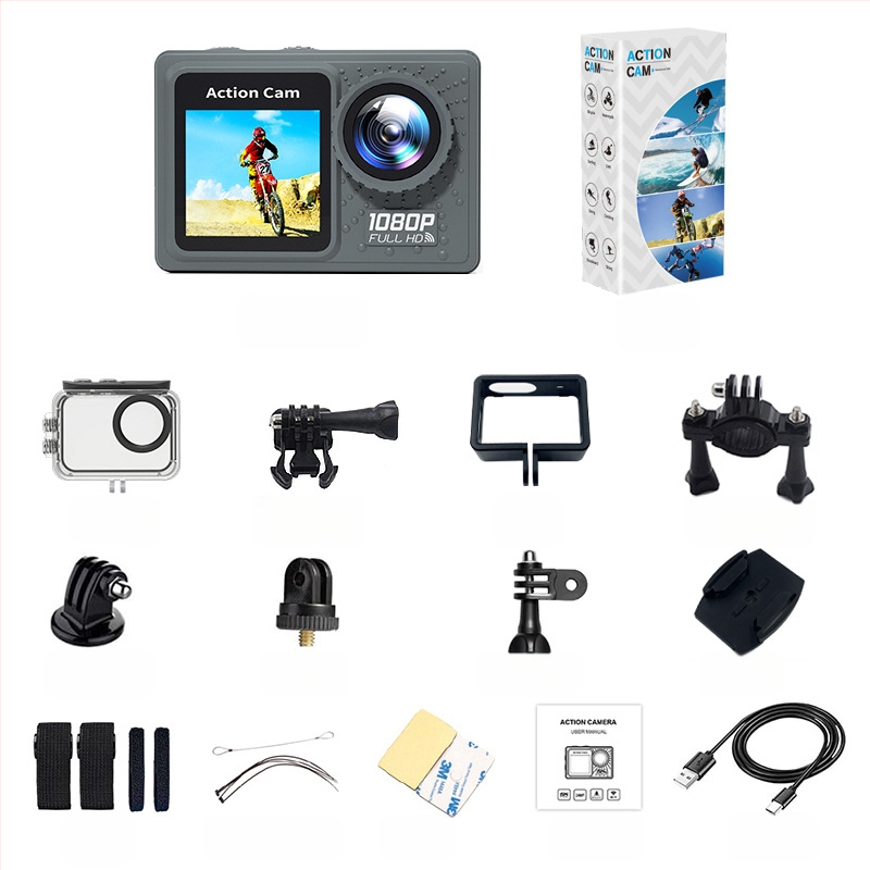 Sport akciókamera: 1080p HD videó, Wi-Fi, vízálló stabilizációval, TF/SD kártya támogatás, akkumulátor élettartam 90-120 perc