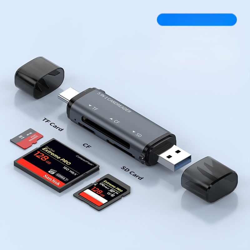 Cititor OTG pentru carduri – 6 în 1 SD/TF, USB 3.0, interfață USB-C, aliaj de aluminiu, portabil