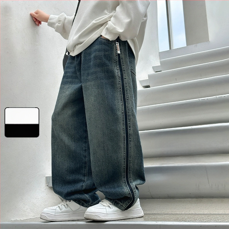 Gyermekeknek fleece-szel bélelt farmernadrág, középtalpas, elasztikus derekú, 8 év feletti gyerekeknek, tavasz–ősz