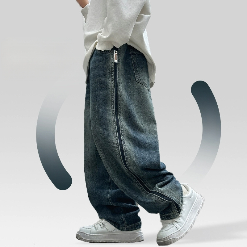 Gyermekeknek fleece-szel bélelt farmernadrág, középtalpas, elasztikus derekú, 8 év feletti gyerekeknek, tavasz–ősz