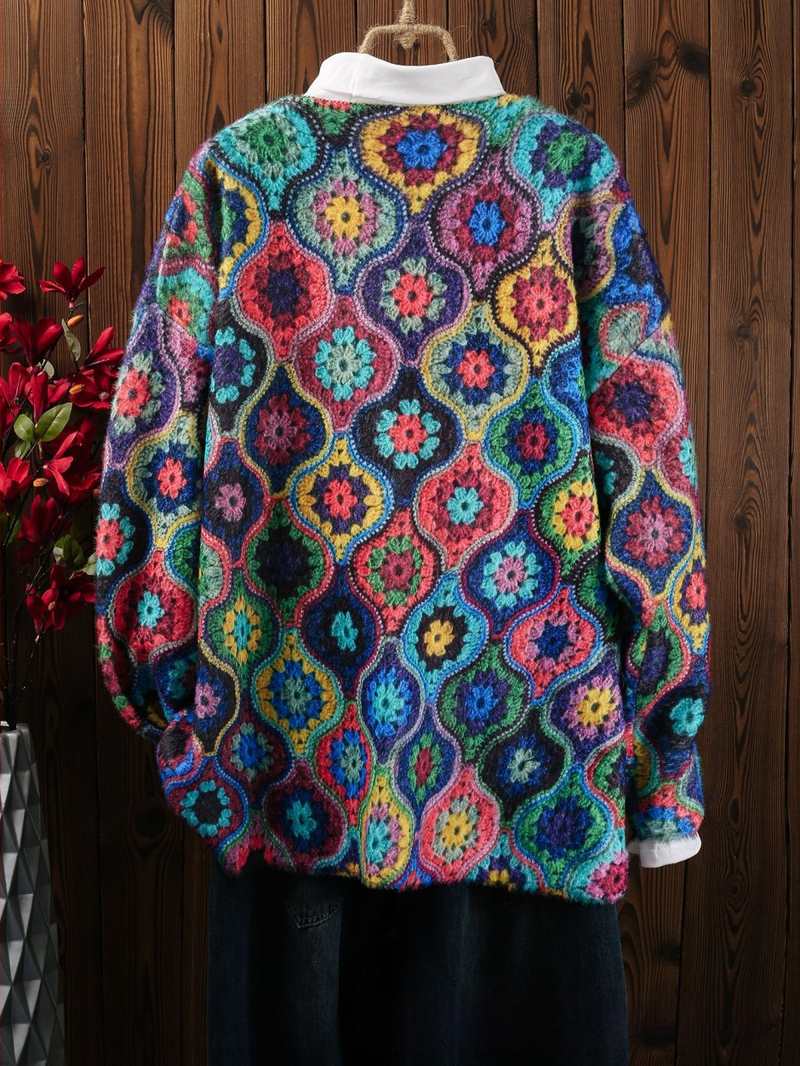 V-veida kakla džemperis, ģeometrisks raksts, poliestera audums, rudens 2024