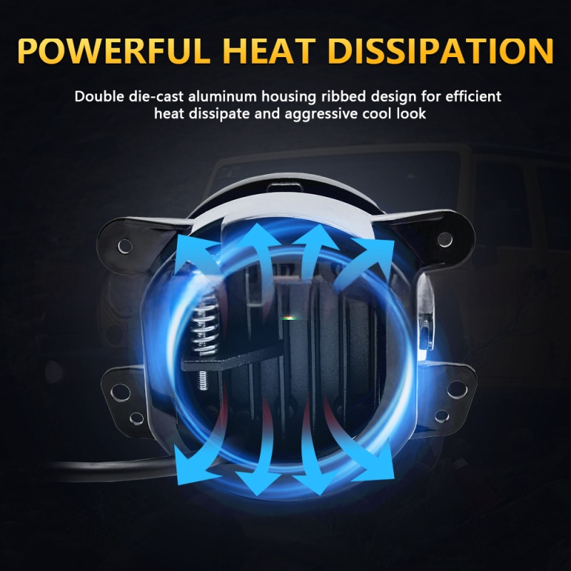 LED φανάρι ομίχλης για Jeep Wrangler – ενσωματωμένο, μπροστινό προφυλακτήρα, εκτός δρόμου; LED πηγή, αλουμινένιο περίβλημα, 6000K, IP προστασία