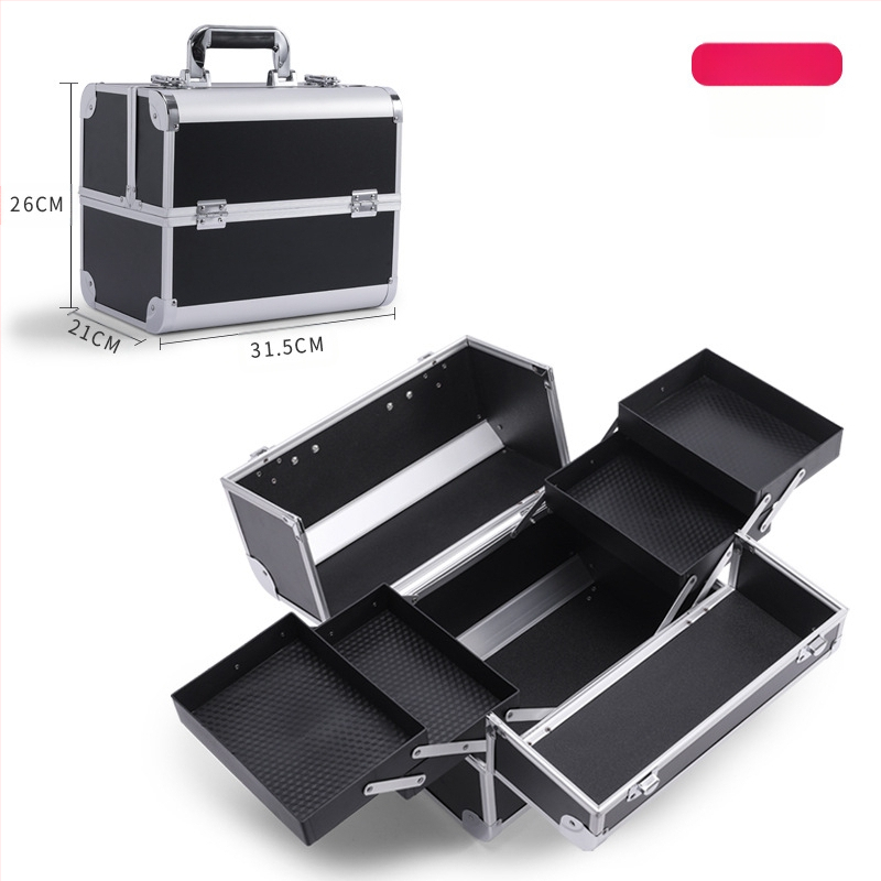 Caseră portabilă multifuncțională pentru depozitare cosmetică – din metal, impermeabilă, anti-furt, închidere cu zăvor, cu strat extensibil