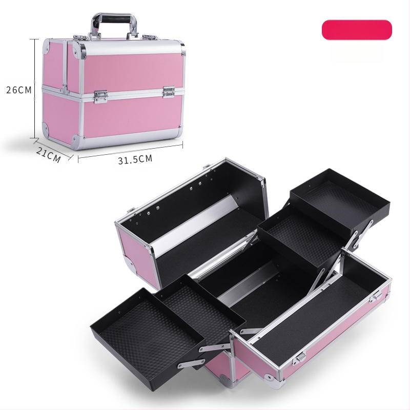 Caseră portabilă multifuncțională pentru depozitare cosmetică – din metal, impermeabilă, anti-furt, închidere cu zăvor, cu strat extensibil