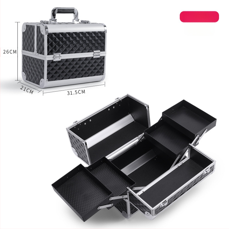 Caseră portabilă multifuncțională pentru depozitare cosmetică – din metal, impermeabilă, anti-furt, închidere cu zăvor, cu strat extensibil