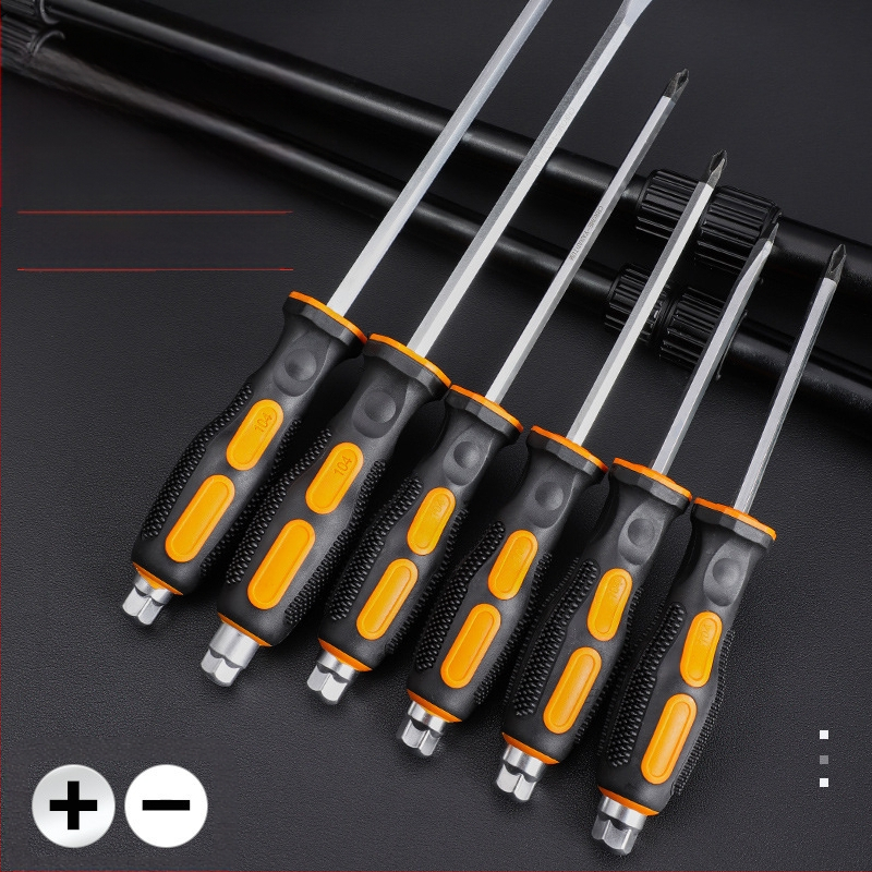 Pramoninio lygio atsuktuvas rinkinys su kryžiu ir plokščia galvu, ilga ašis, chromo vanadžio plienas, magnetinis ir izoliuotos rankenos