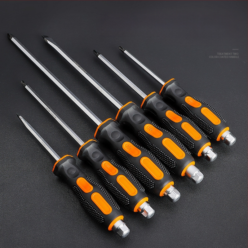 Pramoninio lygio atsuktuvas rinkinys su kryžiu ir plokščia galvu, ilga ašis, chromo vanadžio plienas, magnetinis ir izoliuotos rankenos