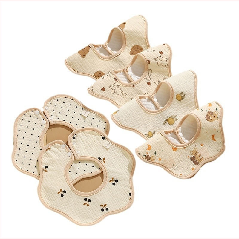 Biber pentru bebeluși din tifon de bumbac, impermeabil, imprimat cu desene animate, potrivit pentru 0–6 ani.