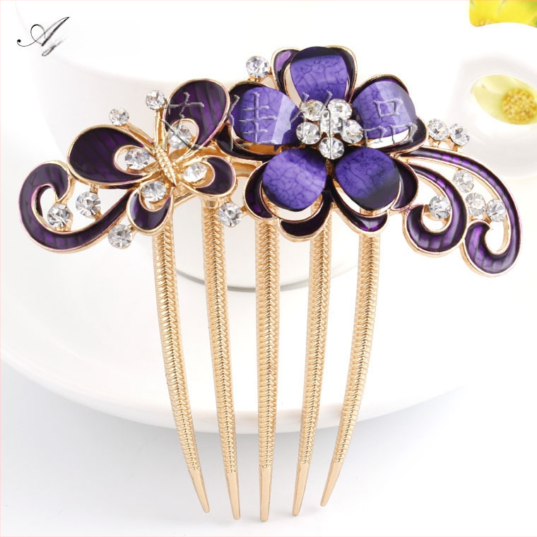 Korejskog stila češalj za kosu s cvjetnim motivom i dijamantnim akcentima, od legure