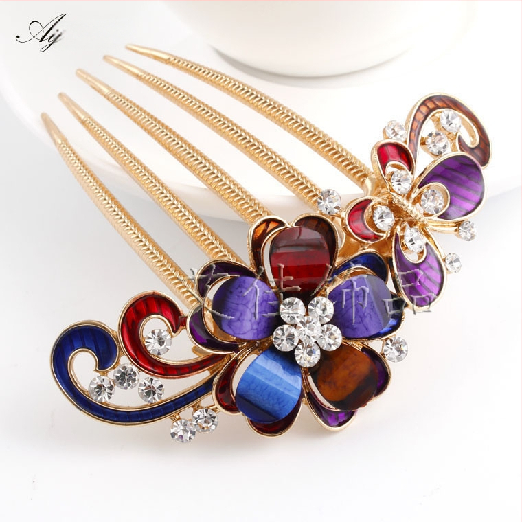Korejskog stila češalj za kosu s cvjetnim motivom i dijamantnim akcentima, od legure