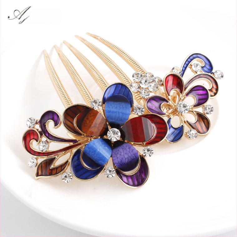 Korejskog stila češalj za kosu s cvjetnim motivom i dijamantnim akcentima, od legure