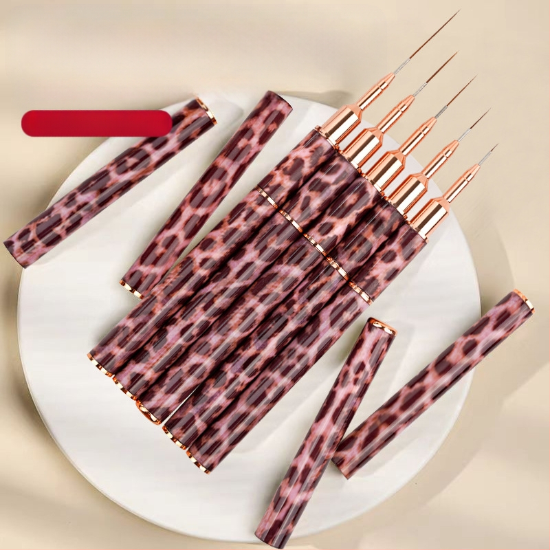 Minychi 5‑частен комплект инструменти за ноктна арт с метални дълги дръжки, плосък връх за градиентно рисуване и фини линии