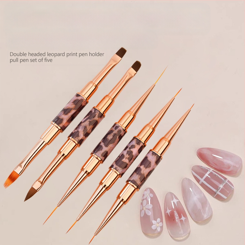 Minychi 5‑частен комплект инструменти за ноктна арт с метални дълги дръжки, плосък връх за градиентно рисуване и фини линии