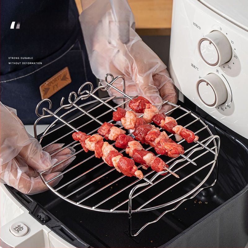 Στρογγυρή σχάρα από ανοξείδωτο ατσάλι για φριτέζα αέρα με διπλό επίπεδο, ατμό/γκριλ, φορητή, εύκολη στον καθαρισμό, ανθεκτική στη σκουριά