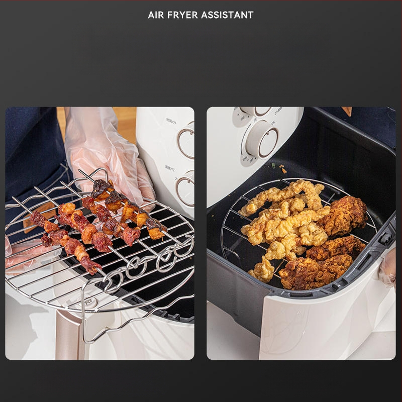 Στρογγυρή σχάρα από ανοξείδωτο ατσάλι για φριτέζα αέρα με διπλό επίπεδο, ατμό/γκριλ, φορητή, εύκολη στον καθαρισμό, ανθεκτική στη σκουριά