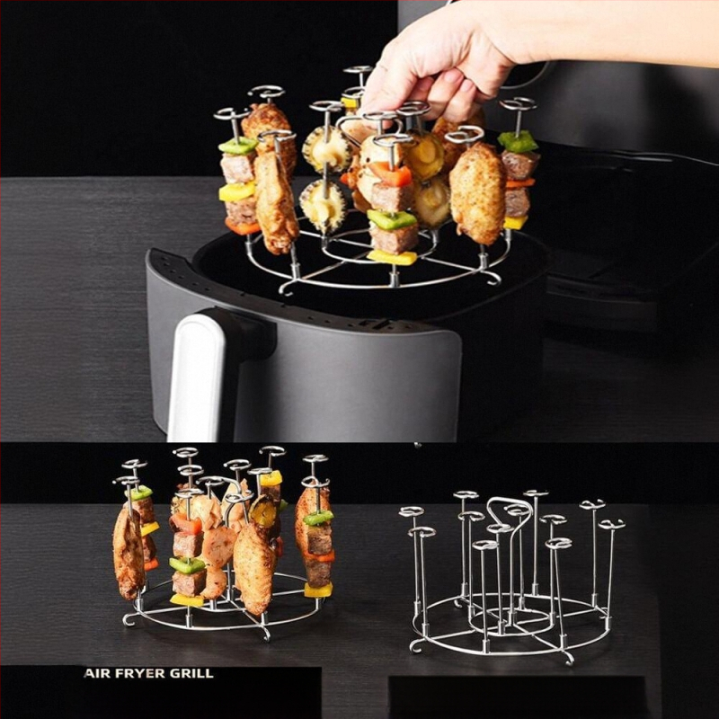 Στρογγυρή σχάρα από ανοξείδωτο ατσάλι για φριτέζα αέρα με διπλό επίπεδο, ατμό/γκριλ, φορητή, εύκολη στον καθαρισμό, ανθεκτική στη σκουριά