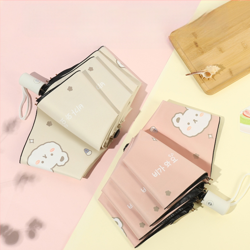 Сгъваем чадър с карикатурно мече дизайн, 8 стоманени ребра, плат 190T с винил покритие, автоматично отваряне, полуавтоматично затваряне, UV защита UPF > 30