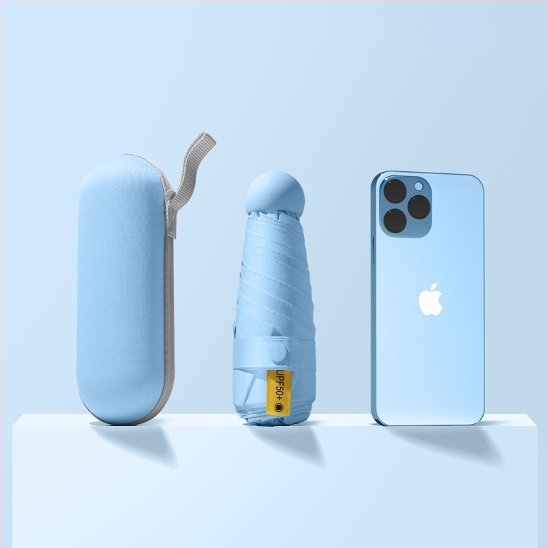 Red Leaves Петсекционен слънчев чадър, унисекс, компактен и преносим, 6 ребра, ръчно отваряне, UPF >50, 190T материя, стоманена ос