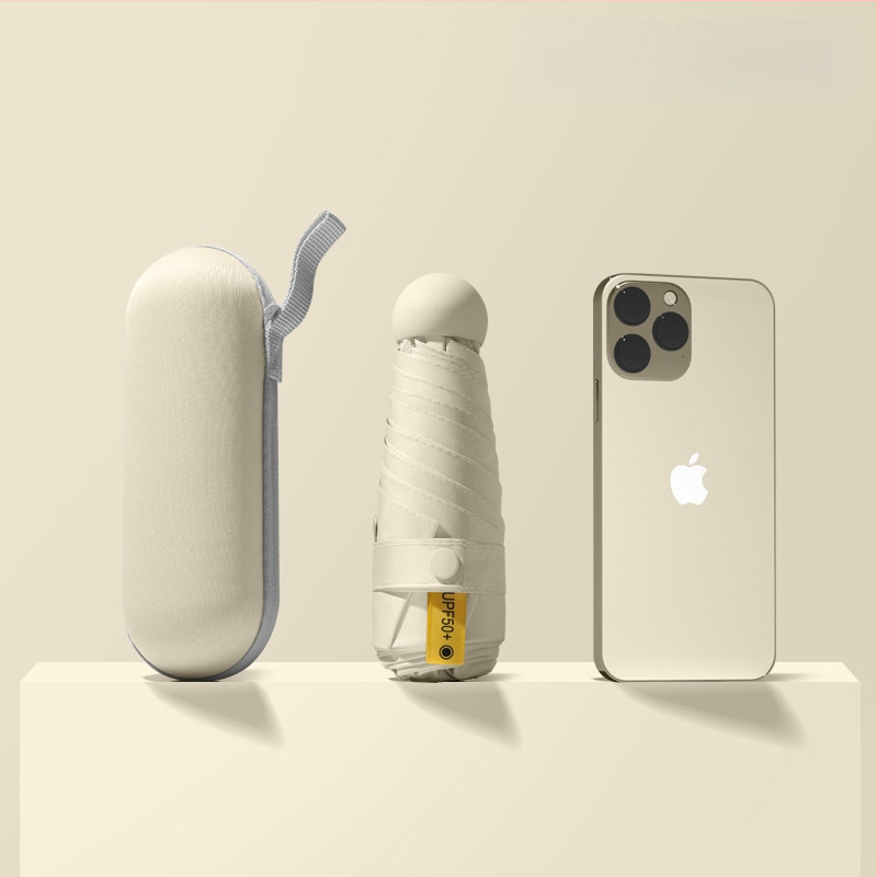 Red Leaves Петсекционен слънчев чадър, унисекс, компактен и преносим, 6 ребра, ръчно отваряне, UPF >50, 190T материя, стоманена ос