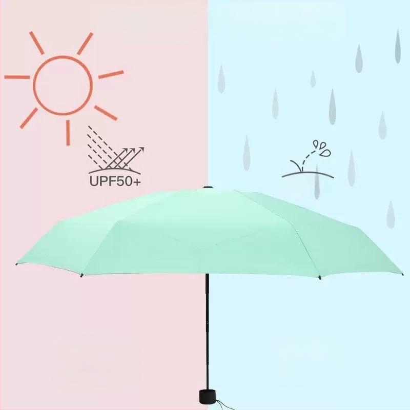 Компактен капсулен чадър, 6 ребра, ръчно отваряне, UPF > 50, плат 210T, железен прът