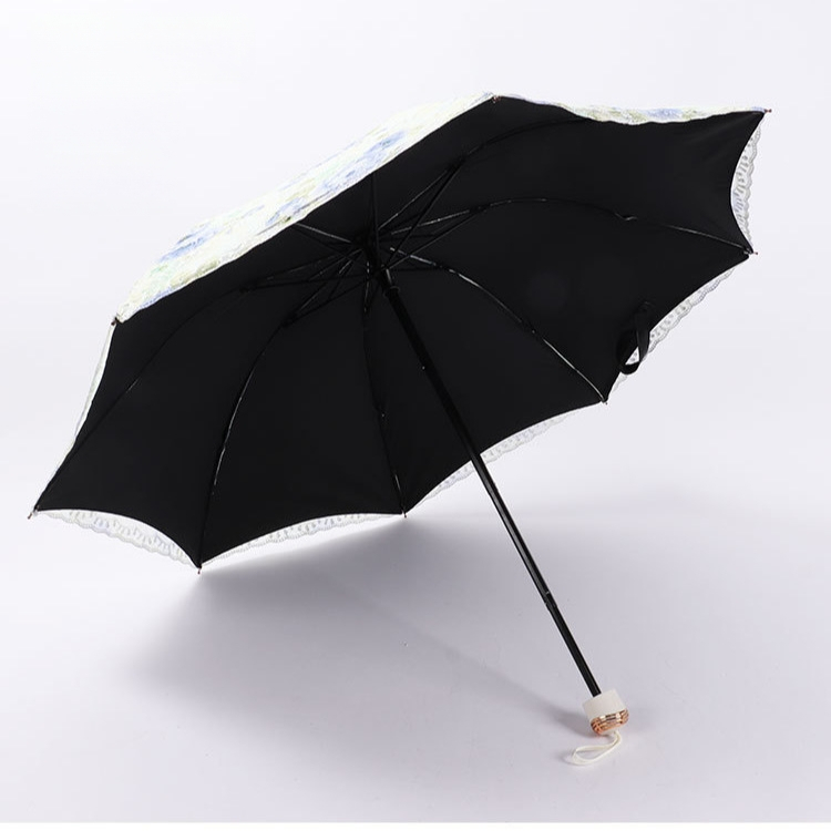 Слънчев чадър с двуслойна конструкция, бродирана дантела и винилово покритие; UPF над 40; 8 ребра