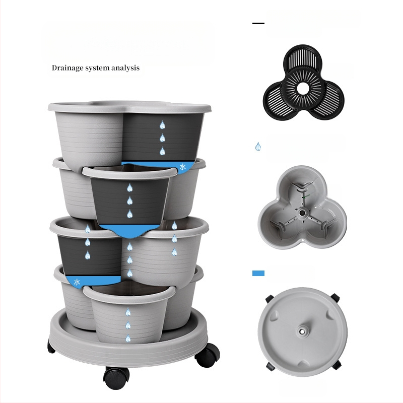 Γλάστρα, πλαστική, αναπνεύσιμη, βιοδιασπώμενη, ανθεκτική στο νερό και στην ξηρασία; πολλών χρήσεων: συνδυαστική, επιτραπέζια, δάπεδο, κρεμαστή; κατασκευή: έγχυση