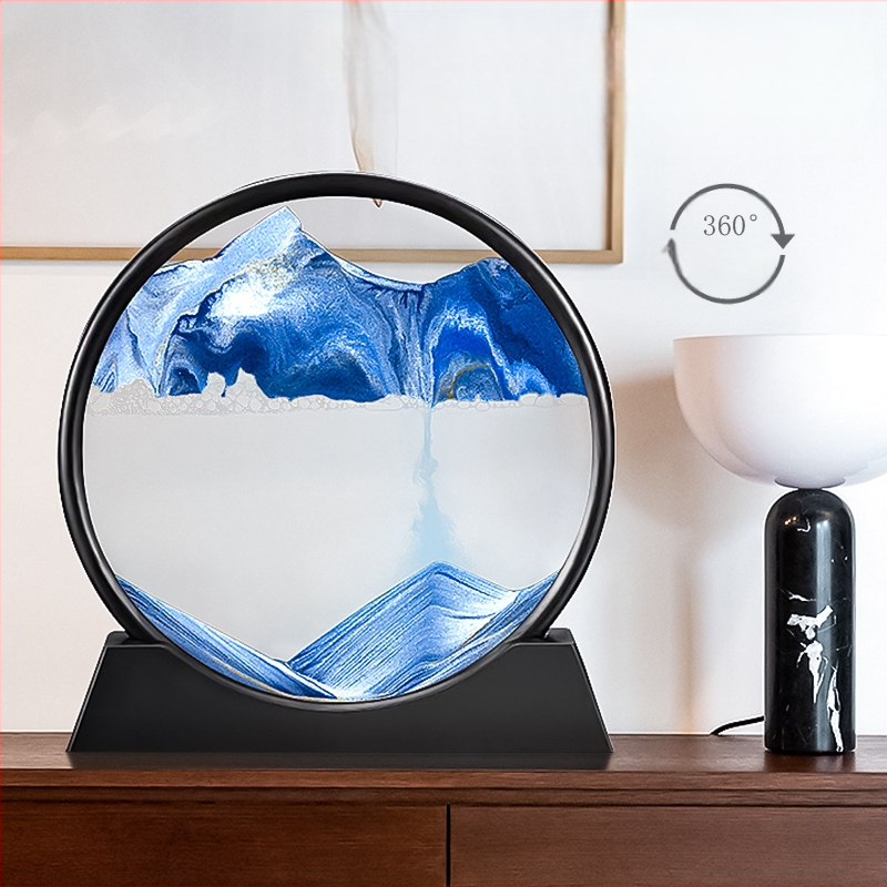 Stiklinis 3D smėlio laikrodis, dinamiška smėlio meno dekoracija biurui ir svetainei, modernus minimalistinis stilius, dovana