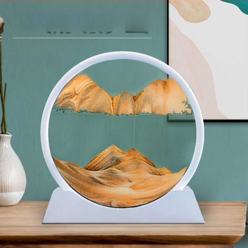 Stiklinis 3D smėlio laikrodis, dinamiška smėlio meno dekoracija biurui ir svetainei, modernus minimalistinis stilius, dovana