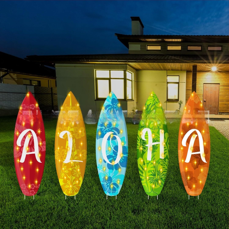 Διακοσμητικό σήμα κήπου για καλοκαίρι — μοτίβα φλαμίνγκο, ανανά, Χαβάη και πεπόνι, διακόσμηση κήπου για πάρτι (Μάρκα Hippopotamus)