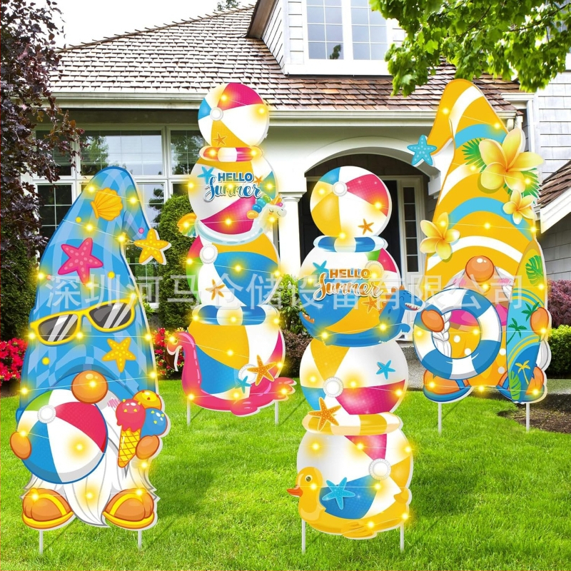 Διακοσμητικό σήμα κήπου για καλοκαίρι — μοτίβα φλαμίνγκο, ανανά, Χαβάη και πεπόνι, διακόσμηση κήπου για πάρτι (Μάρκα Hippopotamus)