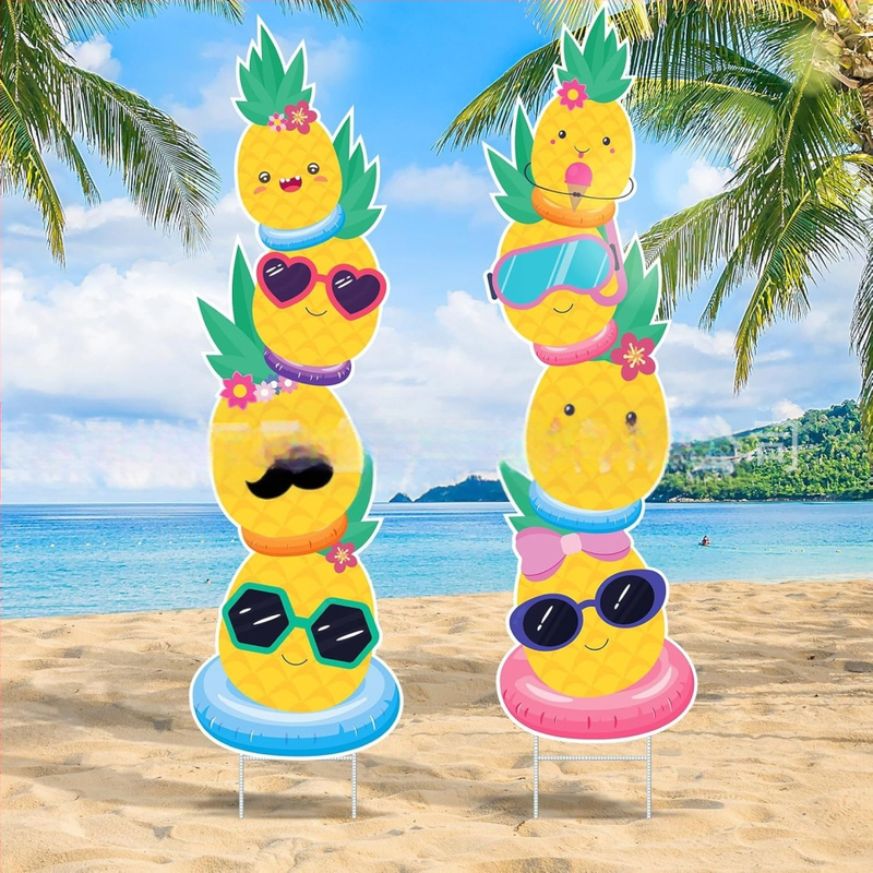 Διακοσμητικό σήμα κήπου για καλοκαίρι — μοτίβα φλαμίνγκο, ανανά, Χαβάη και πεπόνι, διακόσμηση κήπου για πάρτι (Μάρκα Hippopotamus)