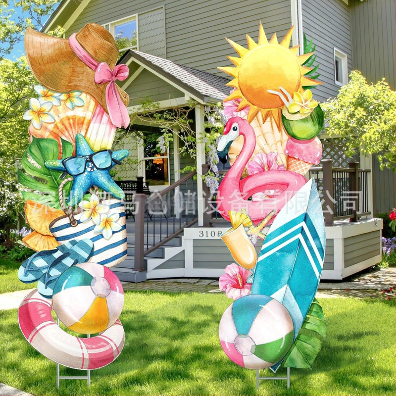 Διακοσμητικό σήμα κήπου για καλοκαίρι — μοτίβα φλαμίνγκο, ανανά, Χαβάη και πεπόνι, διακόσμηση κήπου για πάρτι (Μάρκα Hippopotamus)