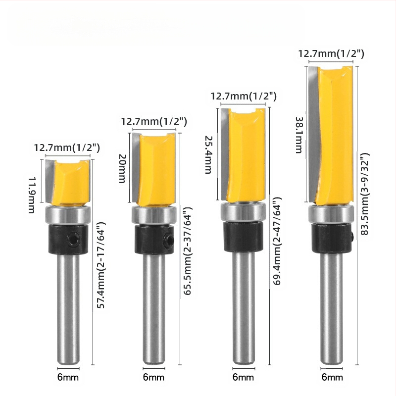 Κεφαλή κοπής ξύλου με ρουλεμάν, άξονας 6.35 mm, ευθεία/αντιγραφική φρέζα για φρεζαριστικές μηχανές