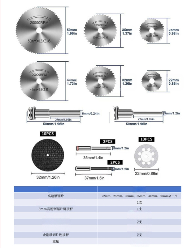 WELIBA Комплект дискове за рязане — диамантени и смолени дискове със стомана с висока скорост за дърво, метал и нефрит; максимална скорост на рязане 20000