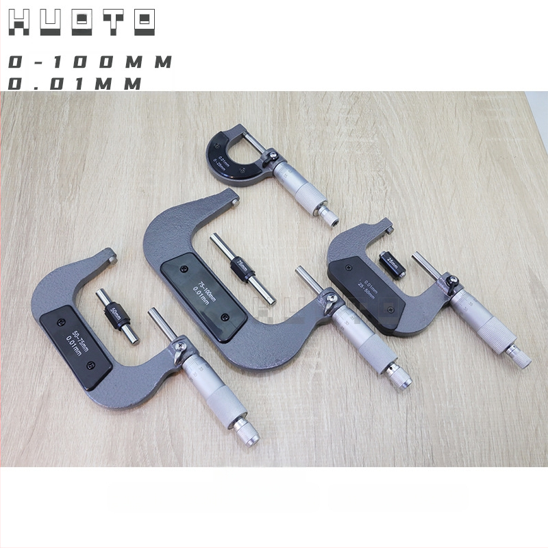 HUOTO Μικρομέτρο νημάτων, εμβέλεια 0-100 mm, μέτρηση εξωτερικού διαμέτρου, μέτρηση μεσαίου διαμέτρου νημάτων, αξεσουάρ μέτρησης πάχους