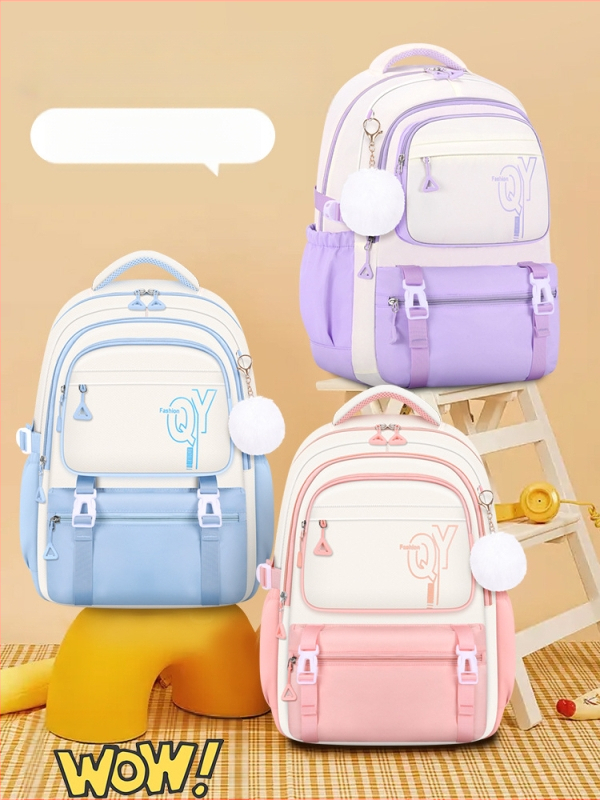 PU skolas mugursoma meitenēm ar elpojošu, ūdensizturīgu un antibakteriālu audumu, muguras aizsardzību, iekšējā odere no kanvas ar svītru rakstu